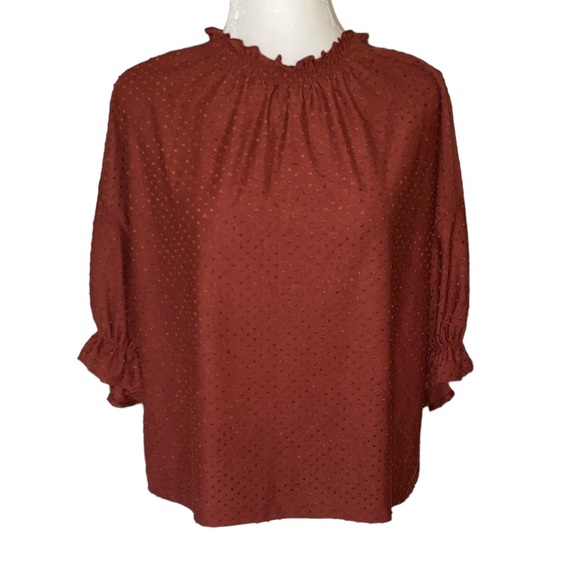 Madewell Texture & Thread Clip Dot Ruffle Top - L - Picture 3 of 15